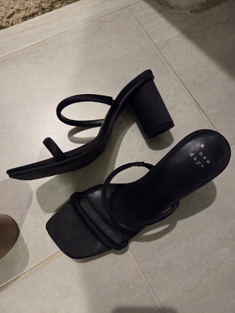 a new day Black Double-Strap Square Toe Block Heels